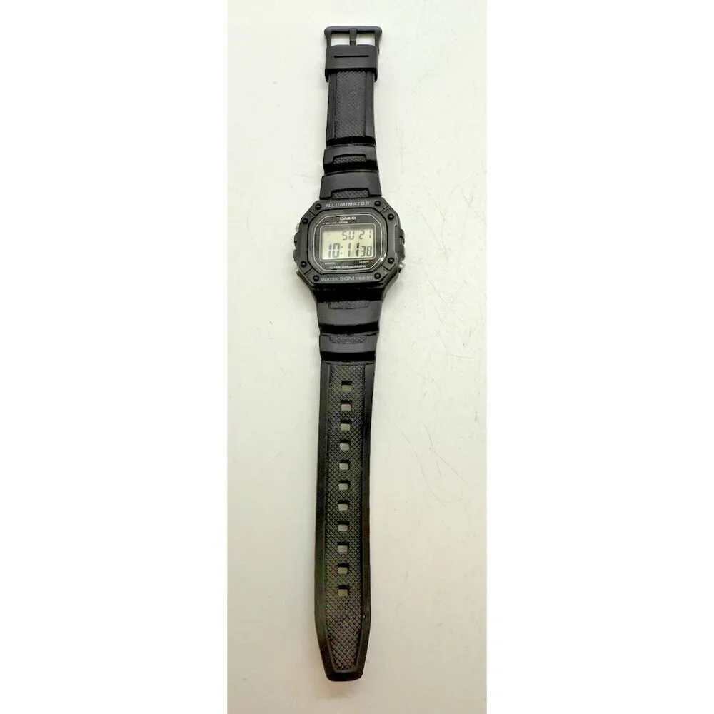 Casio Illuminator Men's Watch 3224 W-218H Black Resin Band Alarm Chrono WR 50M